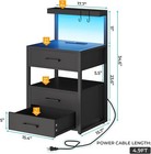 Led Nightstand With Charging Station  3 Drawers Night Stand  Black Bedside Table