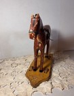 Antique Wooden Horse Pull Toy  German Carved Straw Tail