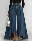 Women s Black Blue Denim Jeans Wide Leg Loose Flared Pants Trousers Punk Hippie