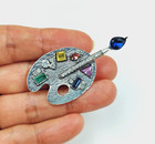 Artists Pallette And Brush Brooch Crystal Paints Teacher Painter Pin Gif