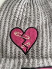 Victoria s Secret Gray Pom Pom Knitted Beanie Pink Heart Winter Collection New
