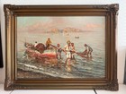 Giuseppe Giardiello  italia 1870-1920  Antique Oil Painting Fishermen Seascape