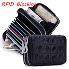 Women Genuine Leather Wallet Purse Card Holder Rfid Blocking Double Zip Handbag