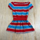 Vintage Kids Striped Dress Red Blue Cat Applique Size Small 4