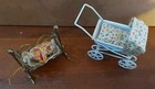 Vintage Dollhouse Furniture Miniature Metal Baby Stroller Bassinet Crib Rocking