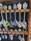 Vintage Collection Of 36 Souvenir Spoons And  Wooden Wall Rack Display Holder