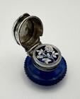 Antique Victorian Sterling Silver Topped Blue Glass Vinaigrette