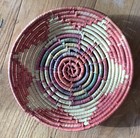 Vintage Colorful African Hand Woven Coil Basket Plate Folk Art Design 10   