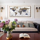 Framed Wall Art World Map Wall Art Canvas Picture20inx40in Large Grey Map Of    