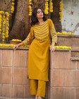 Elegant Embroidered Straight Kurta Set For Women     3 4 Sleeve Cotton Ethnic Wear
