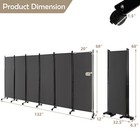 6-panel Folding Room Divider 6ft Rolling Privacy Screen W  Lockable Wheels Grey