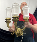 Large Restored Pair Antique Vtg Beaux Arts Wall Sconces Ornate Brass French Deco