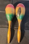 Vintage Set   Pair Of 2 Wooden Maracas Hand-painted Instrument