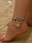Ankle Bracelet Women Multi Color Gold Starfish Seed Beads Beaded Anklet Set Of 6
