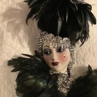 Unique Creations Lady Face Mask Lace Feathers Earrings Wall Hanging Decor Signed
