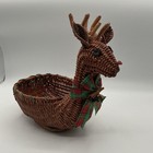 Vintage Wicker Basket Reindeer Deer Woven Rattan Boho Set Folk Art  t57 