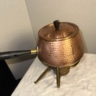 Vintage Hammered Copper Fondue Pot With Brass And Wooden Handle