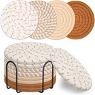 8 Colors Absorbent Cotton Coasters Set W  Metal Holder Home Kitchen Use