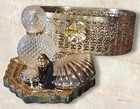 Vintage Goldtone Vanity Dresser Perfume Bottles Mirror Tray Basket Compact Purse