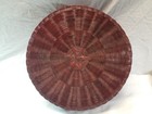 Large Vintage Chinese Wicker Round Sewing Basket W Fitted Lid 12x5  Lined Brown