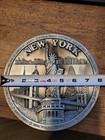 New York 8  Metal Souvenir Disc - Skyline  Buildings  Tree - W stand New No Box