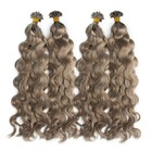 Curly Wavy Flat Keratin Tip 100  Remy Human Hair Extensions Blonde Grey 100g