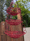 Vintage Red Wicker Hanging Three 3 Tier Basket Boho Plant Fruit 22 