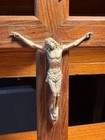 Vintage 12  Wooden Wall Crucifix Cross Inlay Silver Finish Metal Jesus Inri Wood