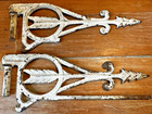 Vintage Set Of Two Iron Curtain Cranes Holdbacks Org Paint Loss Arrows Swirls