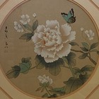 Vintage Chinese Silk Painting Peonies   Butterfly Signed Original Framed Art