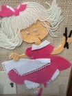 Vintage Child Nursery Felt Art Girl With Pink Dress   White Apron Framed