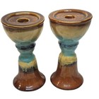 Vtg Ceramic Drip Glaze Candle Holders 9in With Earthy Multitone Finish Set Of 2 