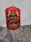 Vintage 1983 Embossed Metal  Budweiser King Of Beers On  Draught Sign Nos