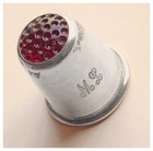 Antique German Sterling Silver Thimble Red Glass Top Engraved Ml