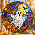 Halloween Ghost Suncatcher Ornament  Stained Glass Pumpkin   Bat Window Hanging