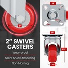 8 Pack No Brake Caster Wheels Swivel Plate Casters On Red Polyurethane Wheels