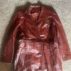 Vintage Etienne Aigner Leather Jacket Women 12 Red Trench Oxblood Whimsigoth 70s