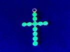 Jeweled Cross Uranium Glass Charm Green Vintage 1960s