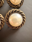 Set Of 6 Chanel Antique Gold Tone Pearl Center Cc Logo Buttons 22mm 