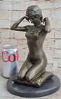 Deco Sculpture Nude West Signed Statue Naked Woman Girl Bronze Marble Art Decor