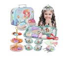Mermaid Kids Tea Party Set 38pc Pretend Play Toy W Case Cups Teapot