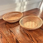 Vintage Wicker Basket Bowl Oval Shallow Set Of 2