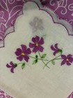 Vtg Hand Embroidered Hankie White Linen Purple Flowers Scalloped Edges 10 5 Ecu