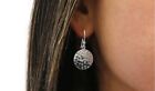 Italian Made 925 Sterling Silver Round Disc Hammered Drop Dangle Hook Earrings