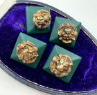 Lot 4 Antique Victorian Buttons Roaring Lion Brass Gold Tone Metal Green Square