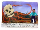 Mexican Folk Art Skull-headed Octopus Attacks Man Painted Tin Ex Voto Retablo