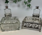 Vanity Dresser Set Filigree Powder Dish Lidded Perfume Bottles Vtg Metal Holder