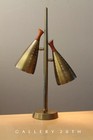 Vintage Mid Century Danish Modern Table Pole Lamp Brass Shades Atomic Teak Mcm