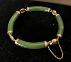 14k Yellow Gold   Nephrite Green Jade  Chinese Good Luck Bracelet 7       