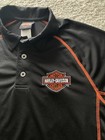 Harley Davidson Polo Shirt Summer Breathable Orange Black Embroidered Sz Medium